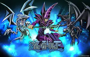 Yu-Gi-Oh Dark Magician against a mystical backdrop. 