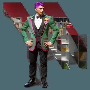 Charming Purple Hair Gentleman PNG 48