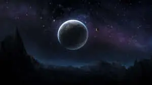 a planet in space with stars and mountains