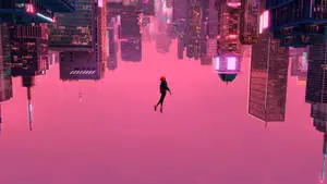 Spiderman falling gracefully against a pink backdrop