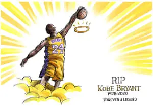 A smiling cartoon image of the legendary Kobe Bryant