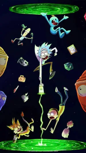 Rick And Morty And Green Portal Tablet Wallpaper