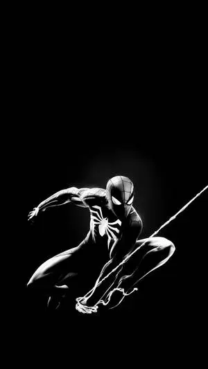 Spider-Man swings through the city, dressed in white